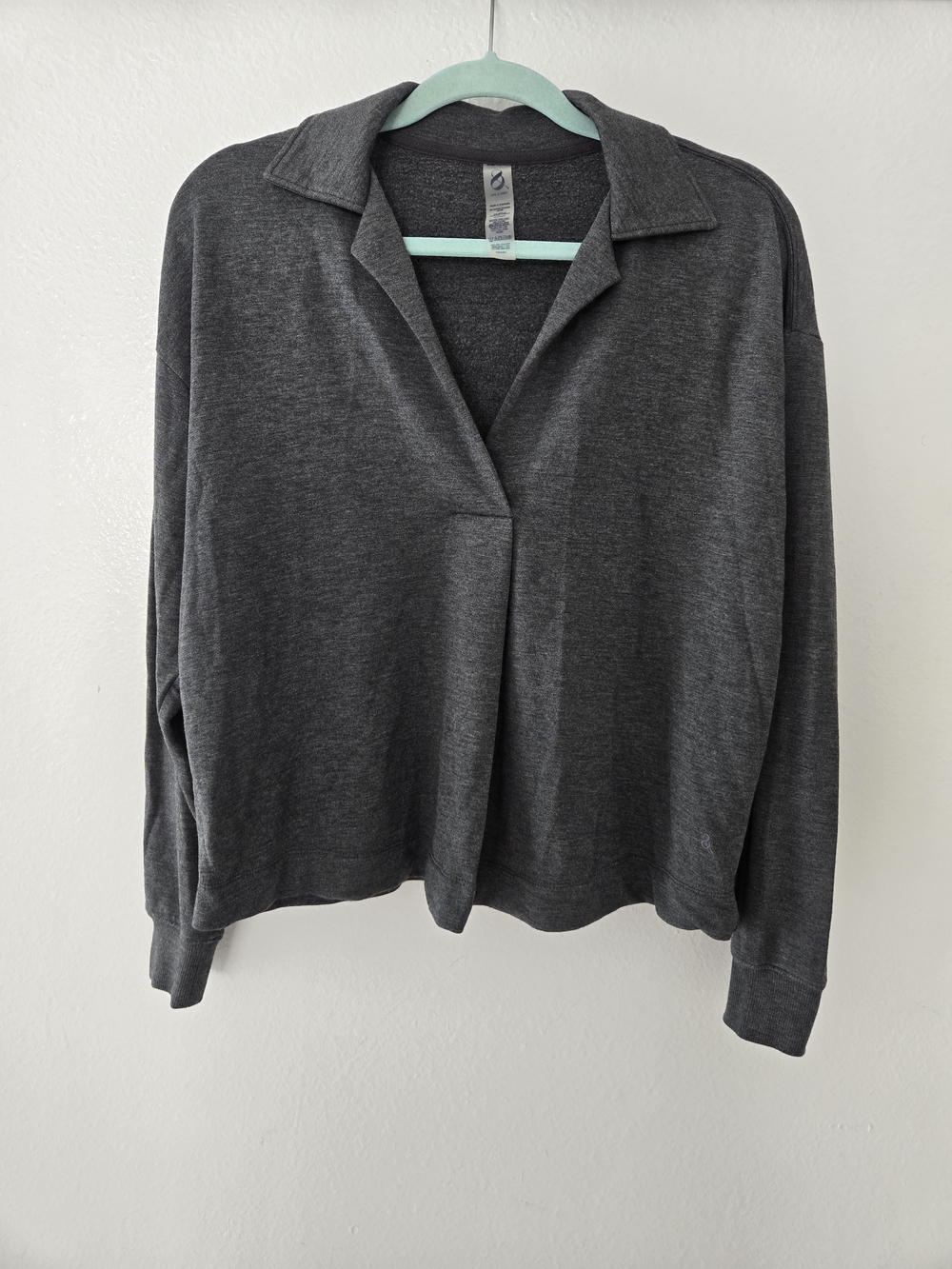 Lou & Grey Charcoal Gray Open V-Neck Polo Pullover